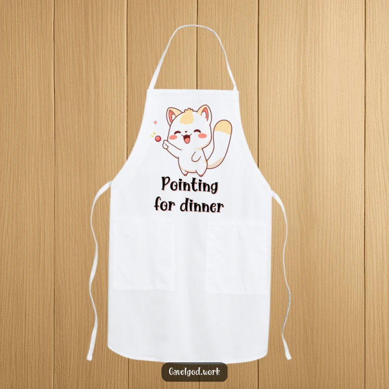 Funny kawaii animal apron depicting a cute creature excitedly pointing at an imaginary object, great for kitchen fun and aspiring chefs.
