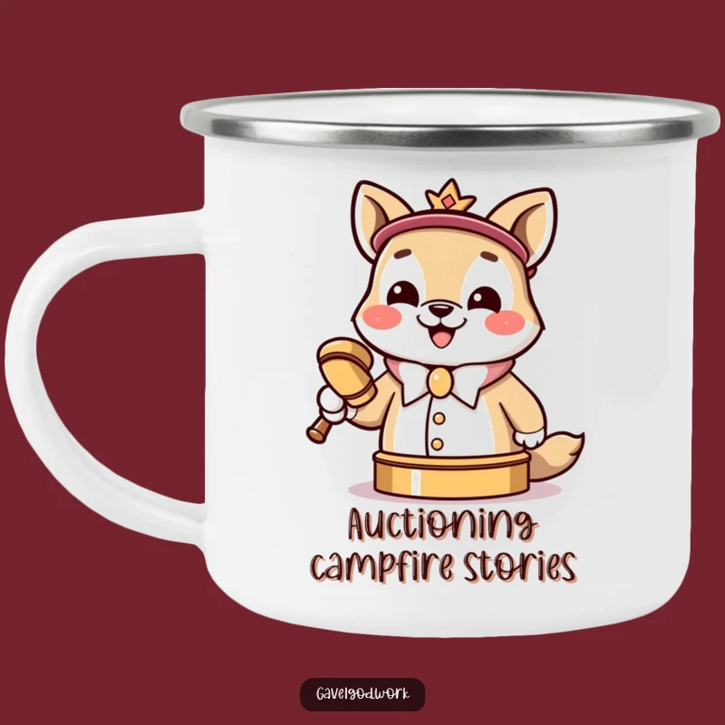 Funny Kawaii Auctioneer Enamel Mug - Gavel Slam Campfire Gift