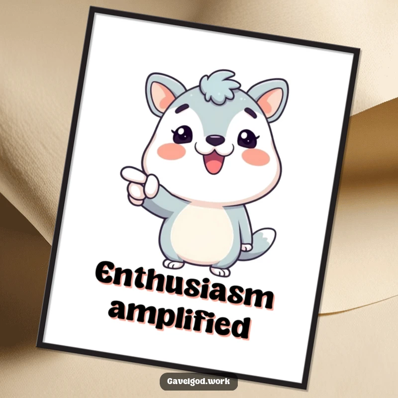 High-resolution funny digital art print of an animal character with a broad smile, pointing enthusiastically, for decor.