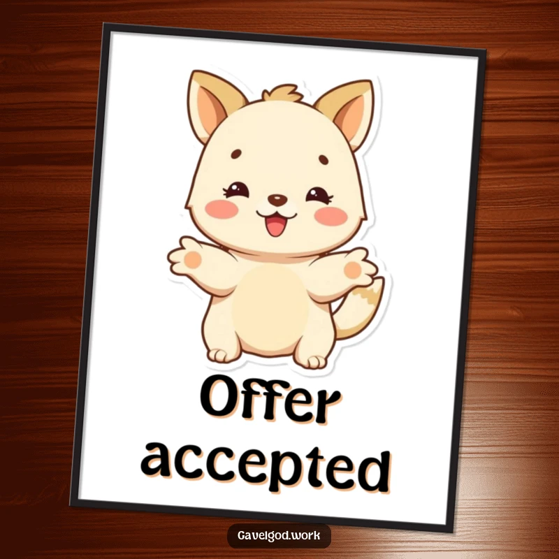 High-resolution funny digital art print of a happy animal character with outstretched paws, offering a bid, for decor.