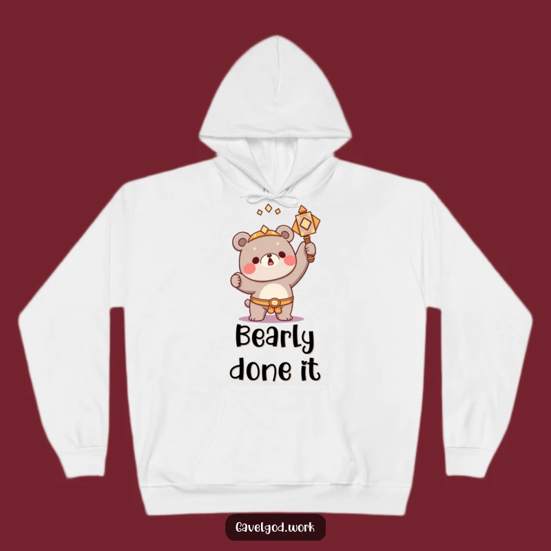 Funny Kawaii Bear Hoodie: Cozy Triumph with a Hammer
