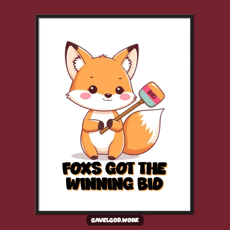 Free Printable Kawaii Fox Art: Auction Animal Downloadable Wall Decor