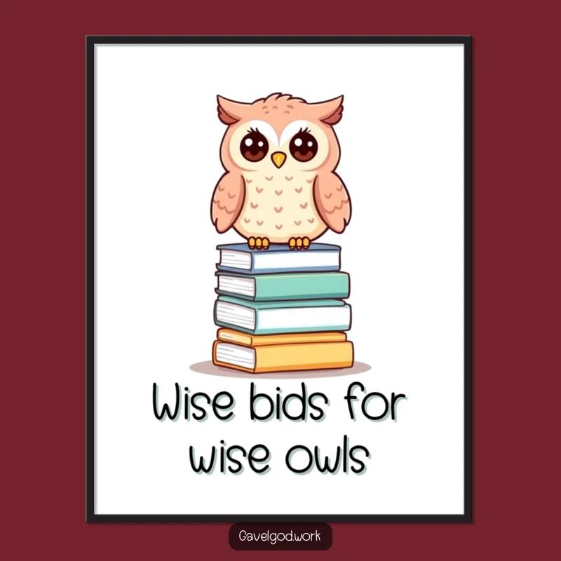 Free Printable Kawaii Owl Art: Auction of Wisdom, Funny Downloadable Decor!
