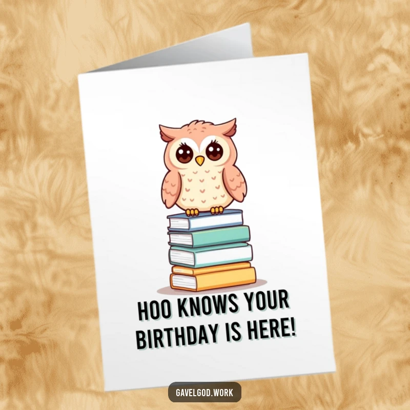 Funny Free Printable Birthday Card: Kawaii owl perched on auction lots, ready to 'bid' on a happy birthday!