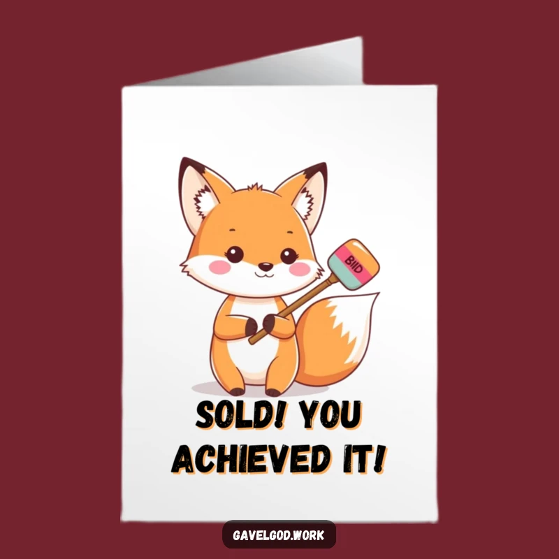 Free Printable Kawaii Fox Congrats Card: Auction Fox Downloadable Gift