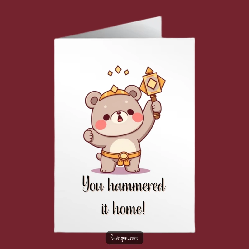 Free Printable Kawaii Bear Congrats Card: Hammering Success Downloadable Gift!