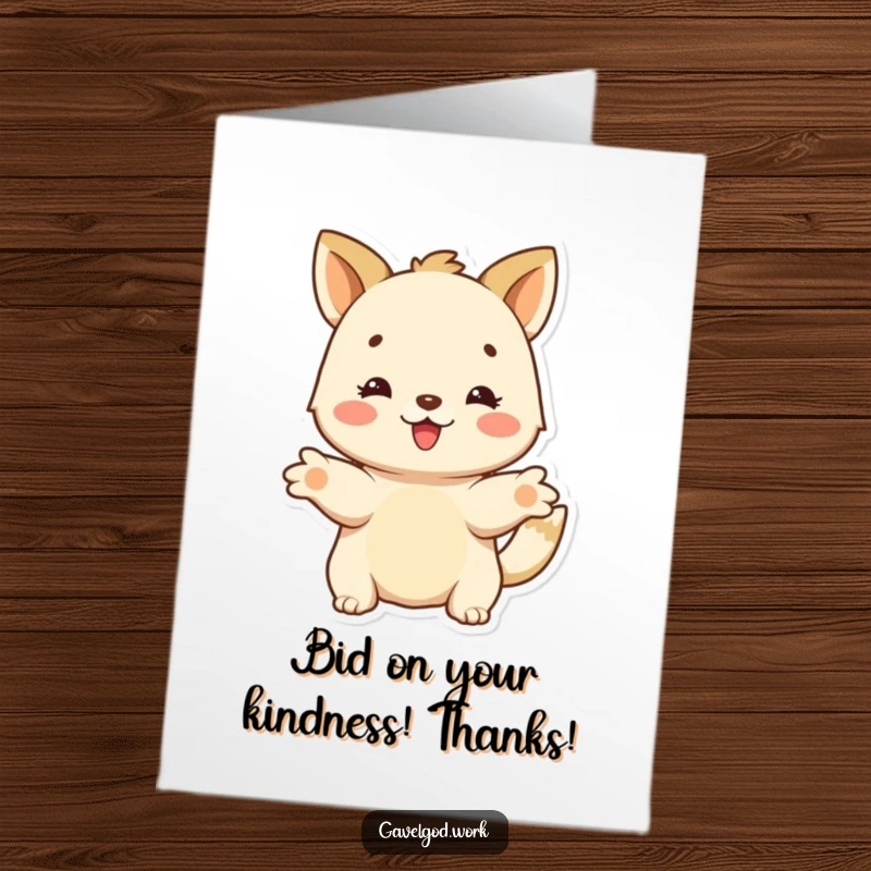 Funny free printable thank you card: A happy animal character holds out paws, offering a heartfelt bid of gratitude.