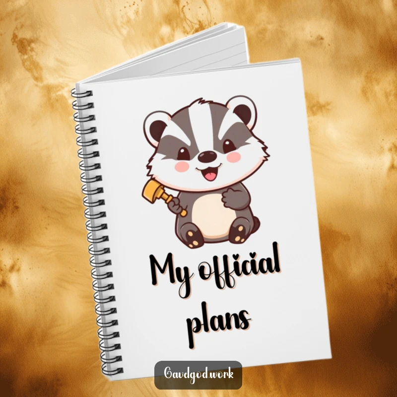 Funny Kawaii Badger Notebook: A badger holds a gavel, beaming with pride, humorous journal for jotting notes.